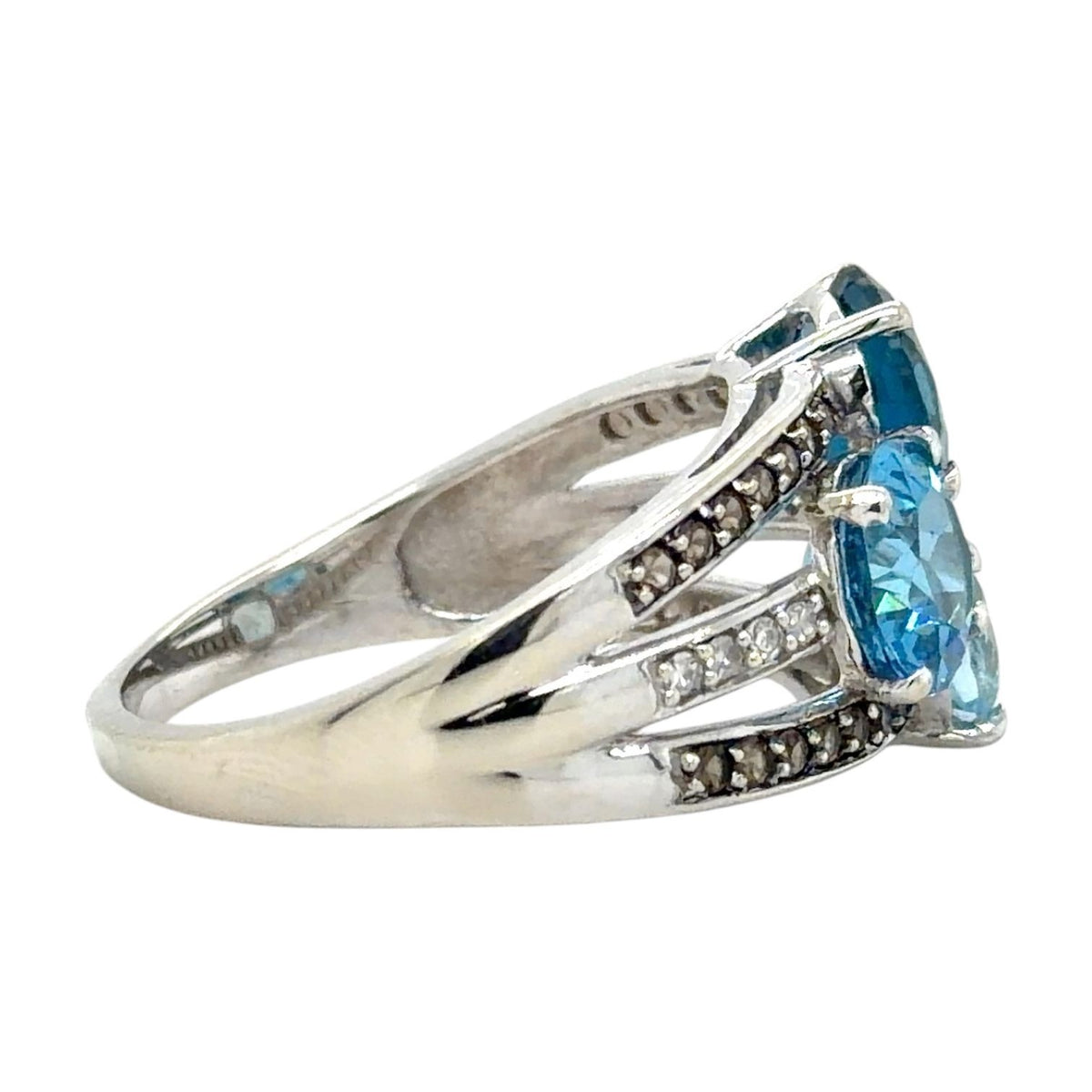 Blue Topaz, Diamond & Smokey Quartz 10k White Gold Ring 4.5g Size 8.5