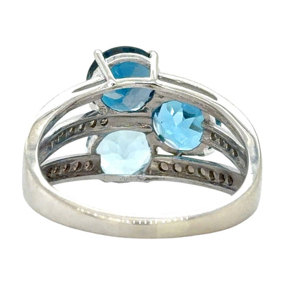 Blue Topaz, Diamond & Smokey Quartz 10k White Gold Ring 4.5g Size 8.5