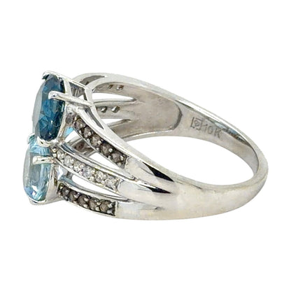 Blue Topaz, Diamond & Smokey Quartz 10k White Gold Ring 4.5g Size 8.5
