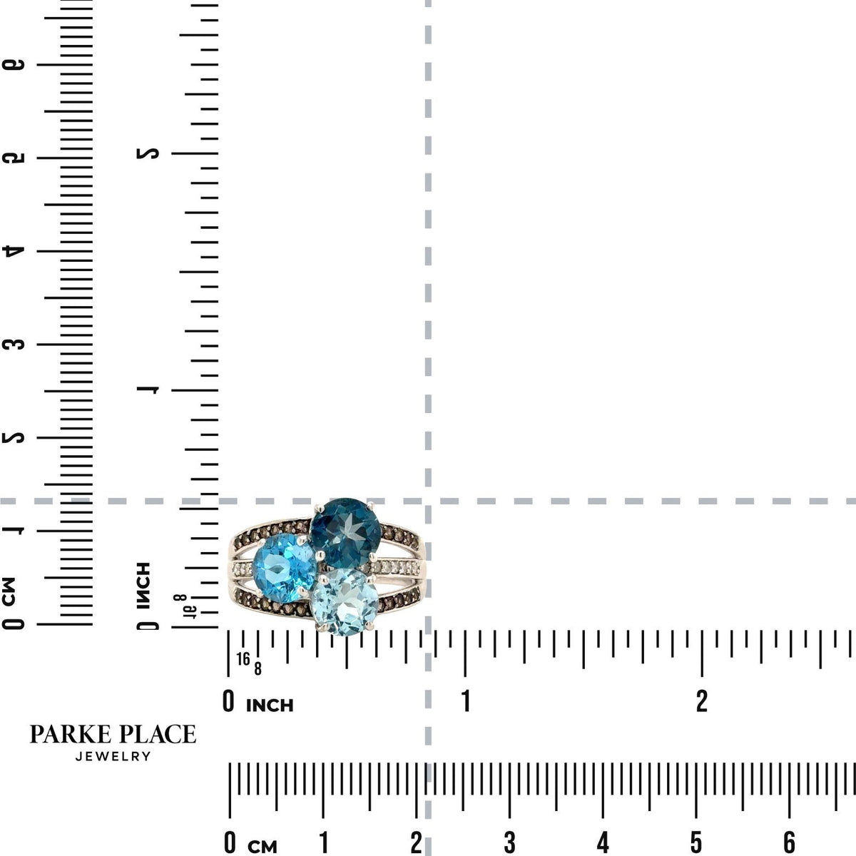 Blue Topaz, Diamond & Smokey Quartz 10k White Gold Ring 4.5g Size 8.5