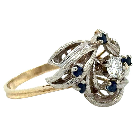 1/4ctw Diamond & Sapphire 14K Yellow & White Gold Ring 4.1g Size 6.5 (I1-3,G-I)