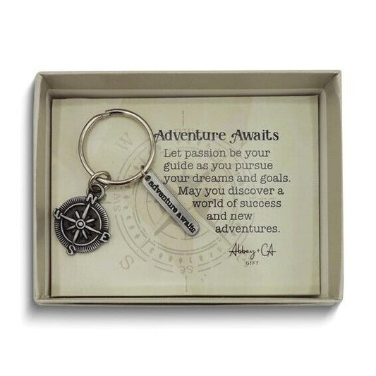 Adventure Awaits Silver-tone Compass Key Ring in Message Box