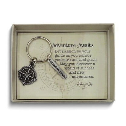 Adventure Awaits Silver-tone Compass Key Ring in Message Box
