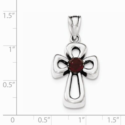 Red Stone Open Cross Pendant .925 Sterling Silver