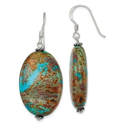 Sterling Silver Bead & Blue Jasper Oval Dangle Earrings
