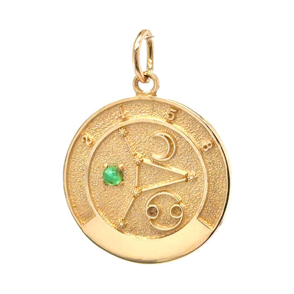 Emerald 14k Yellow Gold Cancer Zodiac Pendant 3.2g