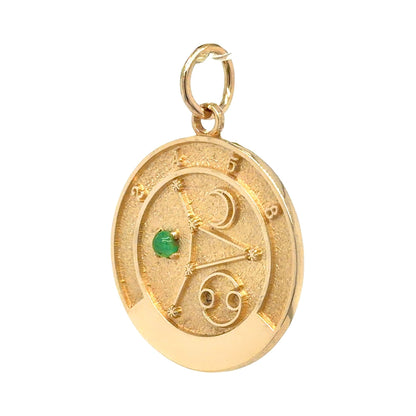 Emerald 14k Yellow Gold Cancer Zodiac Pendant 3.2g