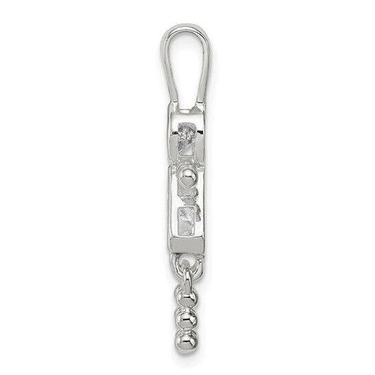 Sterling Silver Rhodium-plated CZ and Birthstone Clear April Glass Girl Pendant