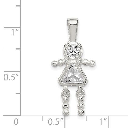 Sterling Silver Rhodium-plated CZ and Birthstone Clear April Glass Girl Pendant