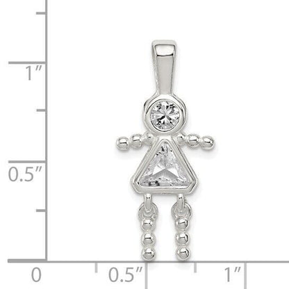 Sterling Silver Rhodium-plated CZ and Birthstone Clear April Glass Girl Pendant