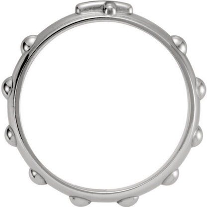 5mm Sterling Silver Rosary Ring .925 Cross Pattern & Beads Size 11