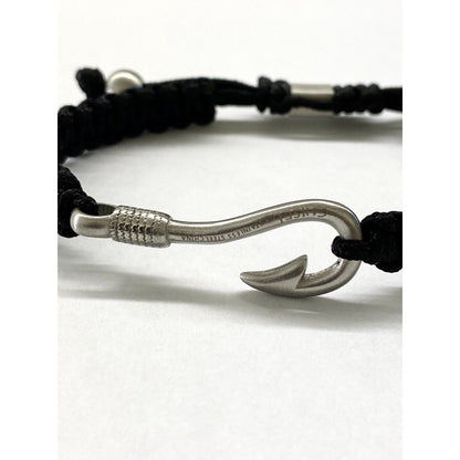 Stainless Steel Brushed Fishing Hook Black Nylon Adjustable Bracelet