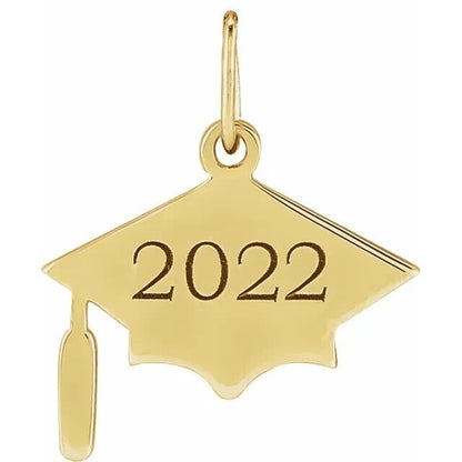 14K Yellow Gold 14.98x12.02 mm Engravable Graduation Cap Pendant