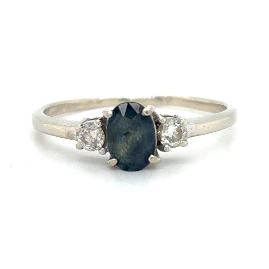 Sapphire & Diamond 14K White Gold Ring 1.7g Size 6.25 Oval Cut