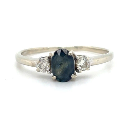 Sapphire & Diamond 14K White Gold Ring 1.7g Size 6.25 Oval Cut