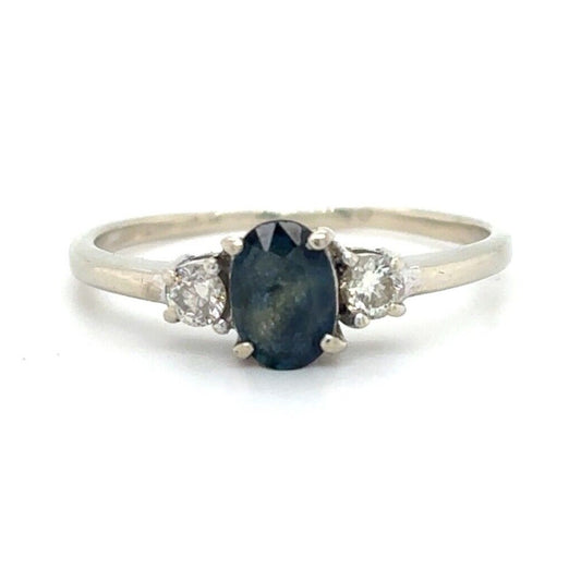 Sapphire & Diamond 14K White Gold Ring 1.7g Size 6.25 Oval Cut
