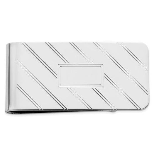 Rhodium-plated Kelly Waters Etched Diagonal Lines Money Clip