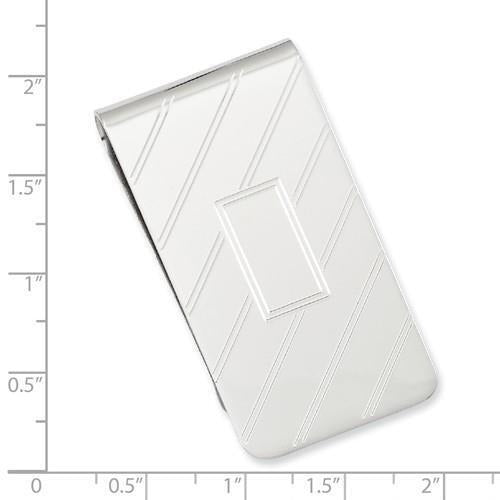 Rhodium-plated Kelly Waters Etched Diagonal Lines Money Clip