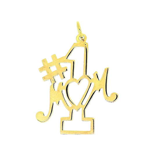 #1 Mom Pendant Solid 14K Yellow Gold Heart Design 0.6g