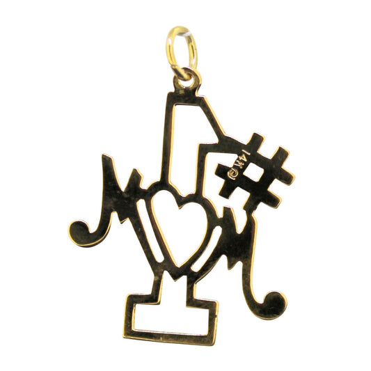 #1 Mom Pendant Solid 14K Yellow Gold Heart Design 0.6g
