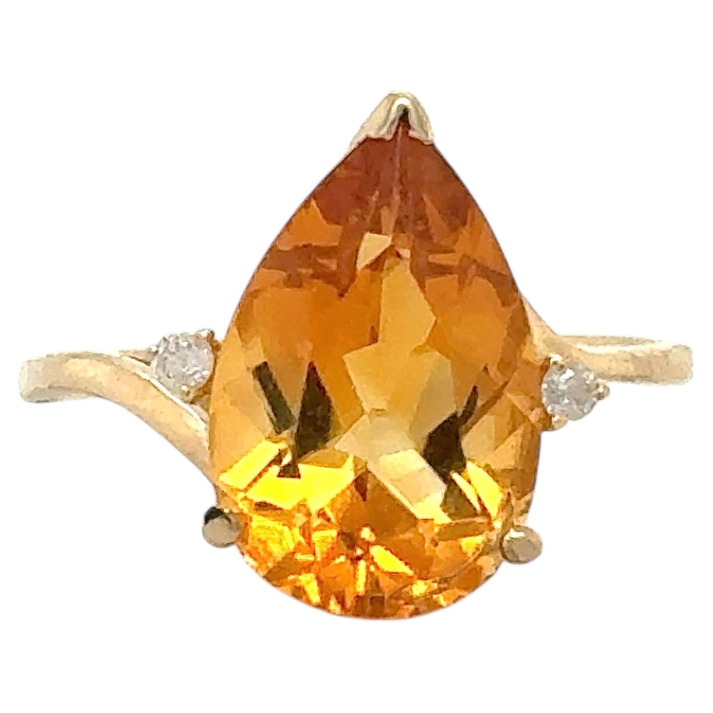 Citrine Solitaire & Diamonds 14k Yellow Gold Ring 3.6g Size 9.5