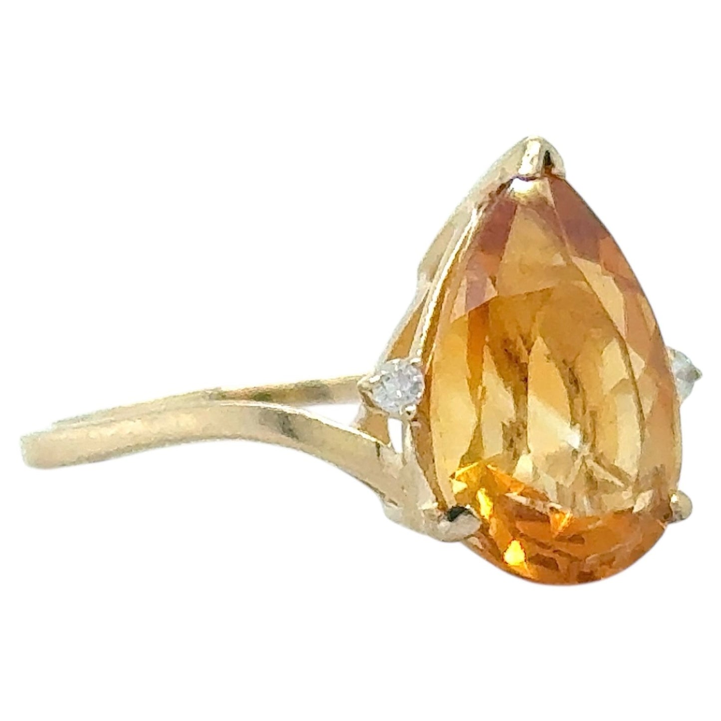 Citrine Solitaire & Diamonds 14k Yellow Gold Ring 3.6g Size 9.5