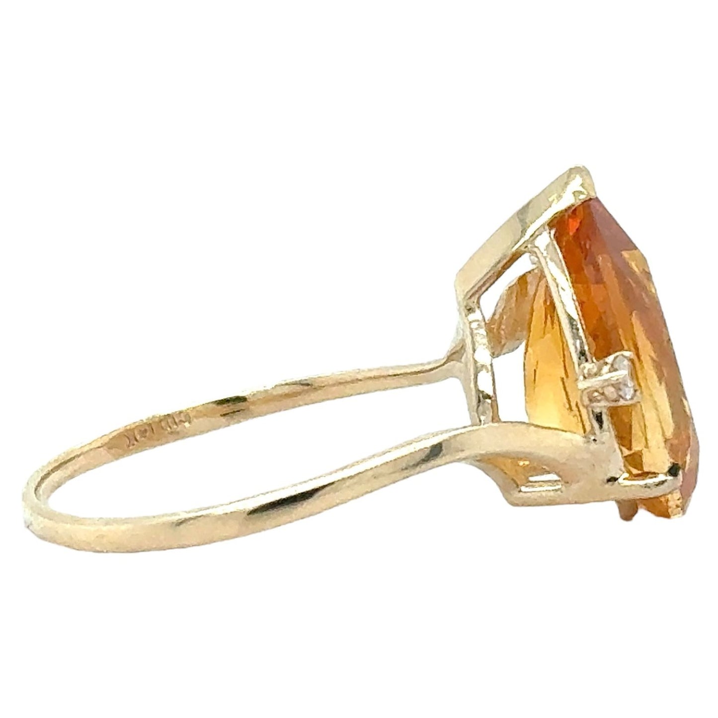 Citrine Solitaire & Diamonds 14k Yellow Gold Ring 3.6g Size 9.5