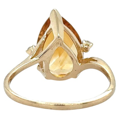 Citrine Solitaire & Diamonds 14k Yellow Gold Ring 3.6g Size 9.5
