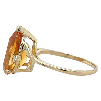 Citrine Solitaire & Diamonds 14k Yellow Gold Ring 3.6g Size 9.5