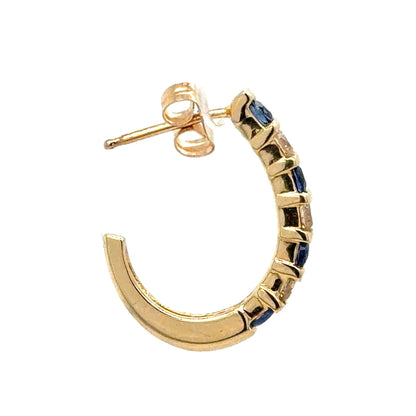 14k Yellow Gold Hoop Earrings 1/2ctw Diamond & Sapphire 3.3g