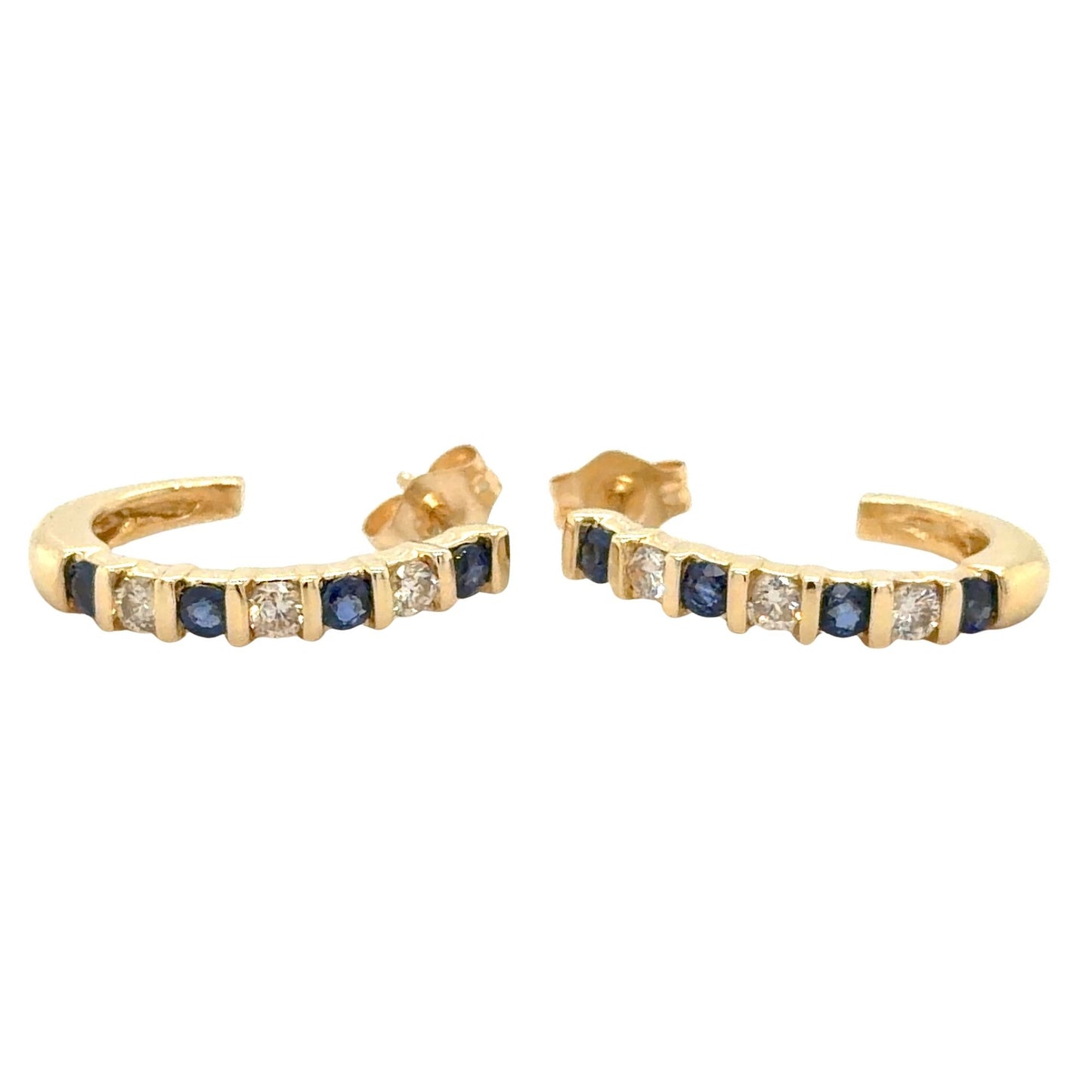 14k Yellow Gold Hoop Earrings 1/2ctw Diamond & Sapphire 3.3g