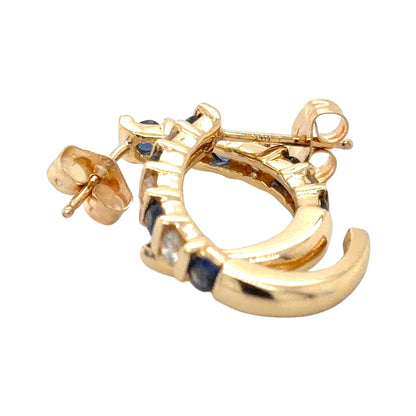 14k Yellow Gold Hoop Earrings 1/2ctw Diamond & Sapphire 3.3g
