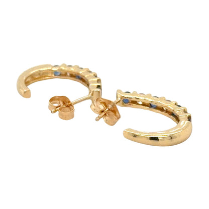 14k Yellow Gold Hoop Earrings 1/2ctw Diamond & Sapphire 3.3g