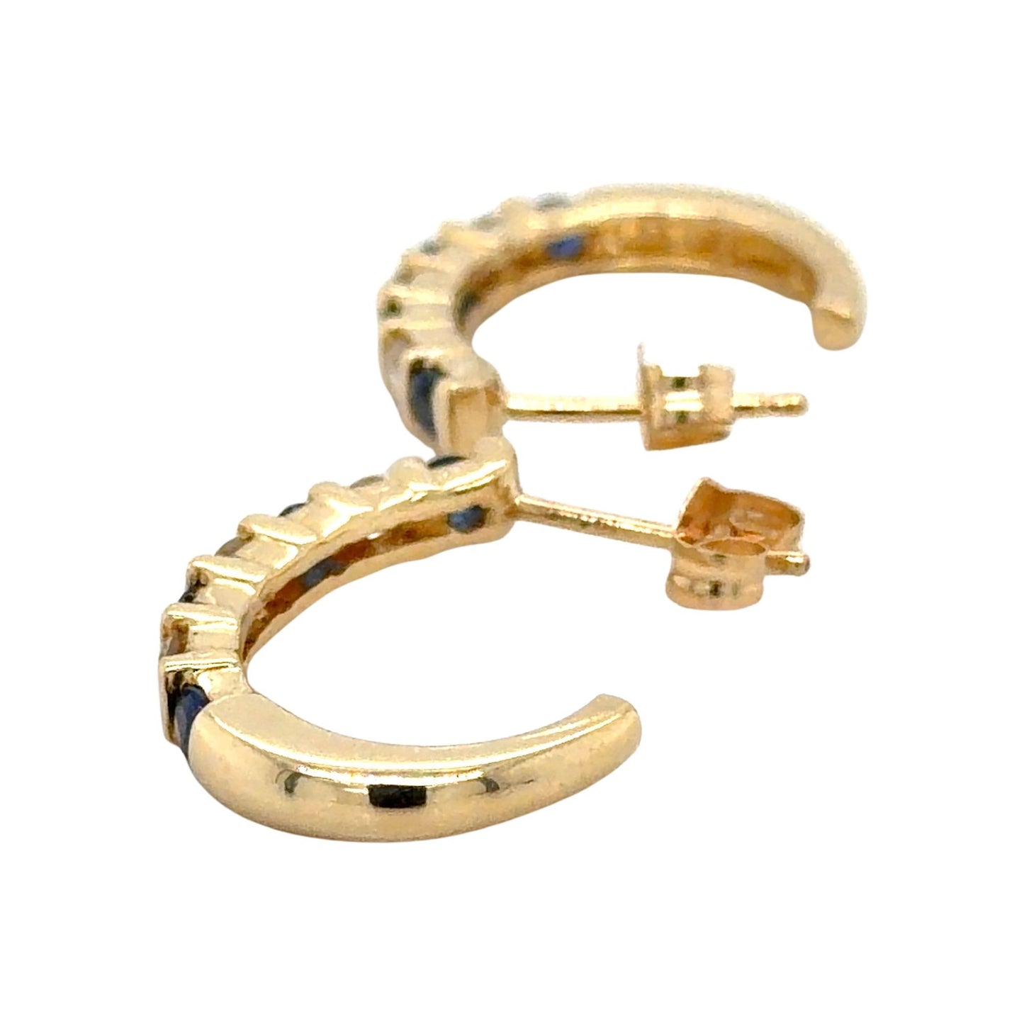 14k Yellow Gold Hoop Earrings 1/2ctw Diamond & Sapphire 3.3g