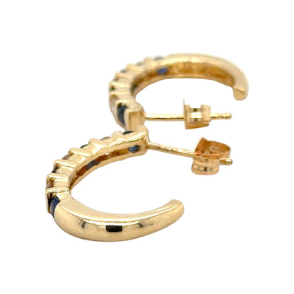 14k Yellow Gold Hoop Earrings 1/2ctw Diamond & Sapphire 3.3g