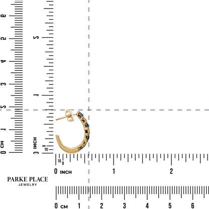 14k Yellow Gold Hoop Earrings 1/2ctw Diamond & Sapphire 3.3g