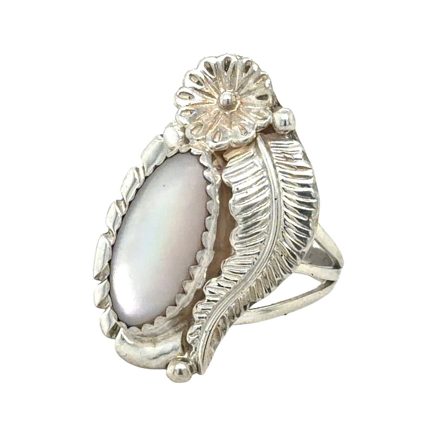 Mother Of Pearl Flower Sterling Silver Ring 5.3g Size 6.5