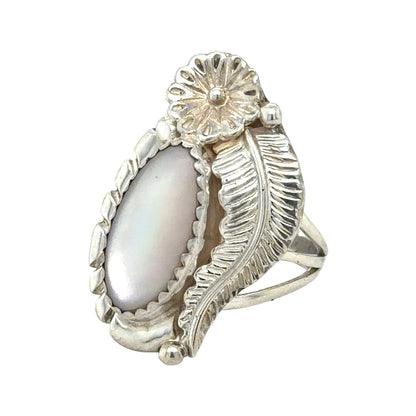 Mother Of Pearl Flower Sterling Silver Ring 5.3g Size 6.5