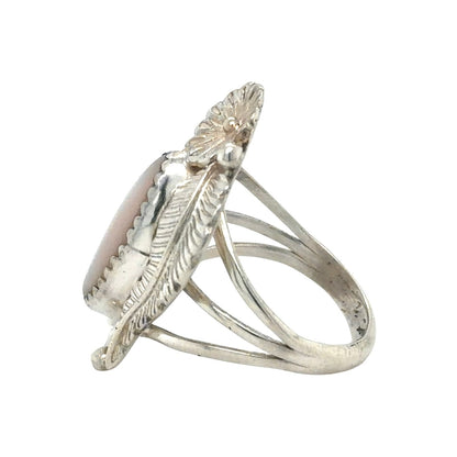 Mother Of Pearl Flower Sterling Silver Ring 5.3g Size 6.5