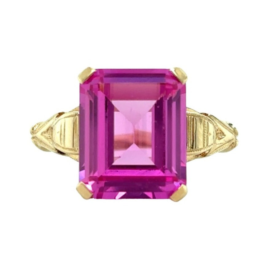 Lab Created Pink Sapphire 14k Yellow Gold Ring 4.2g Size 6.25