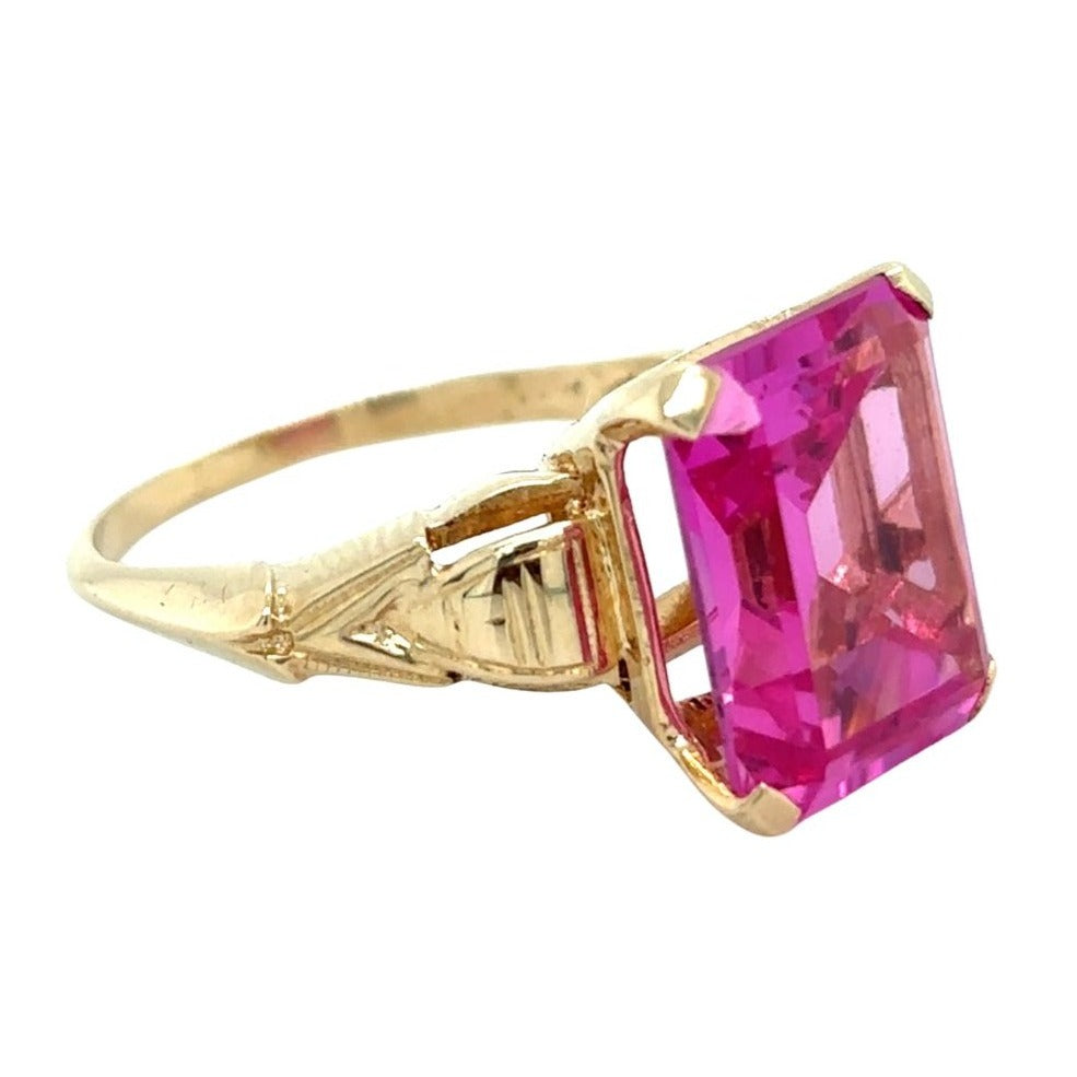 Lab Created Pink Sapphire 14k Yellow Gold Ring 4.2g Size 6.25