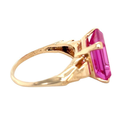 Lab Created Pink Sapphire 14k Yellow Gold Ring 4.2g Size 6.25
