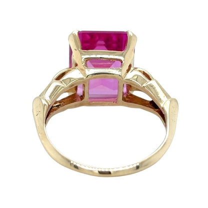 Lab Created Pink Sapphire 14k Yellow Gold Ring 4.2g Size 6.25