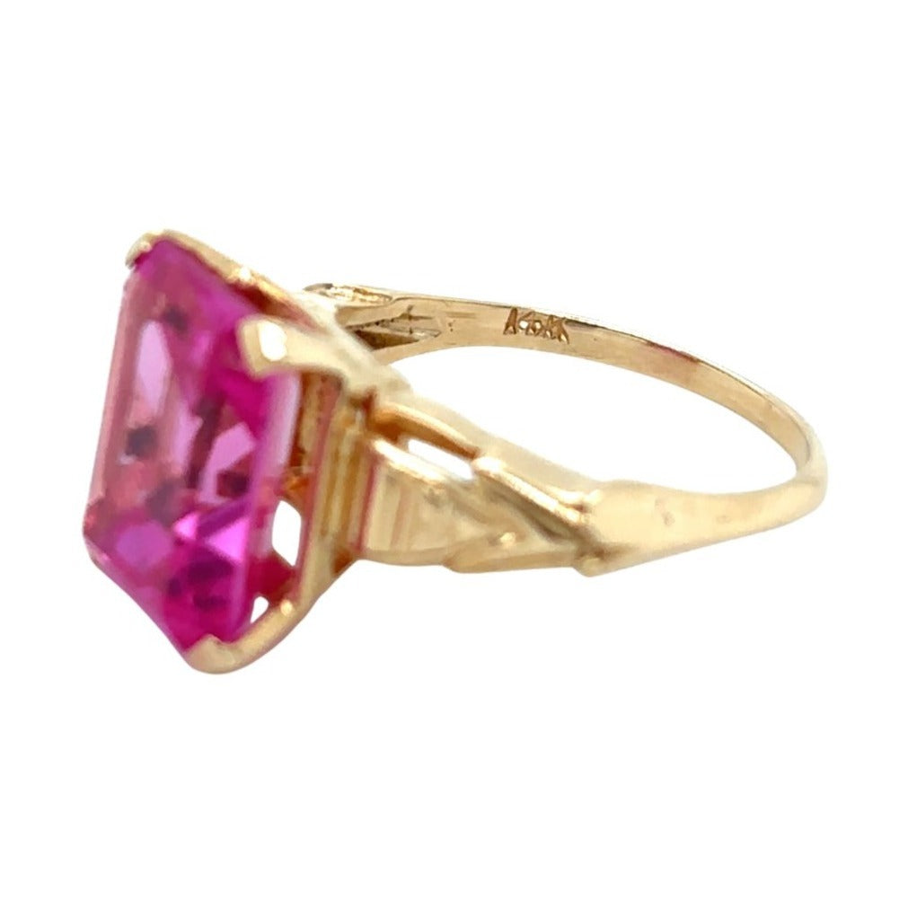 Lab Created Pink Sapphire 14k Yellow Gold Ring 4.2g Size 6.25