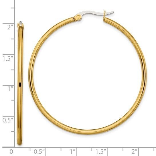 Chisel Stainless Steel Polished Yellow IP-plated 48mm Diameter 2mm Hoop Earrings