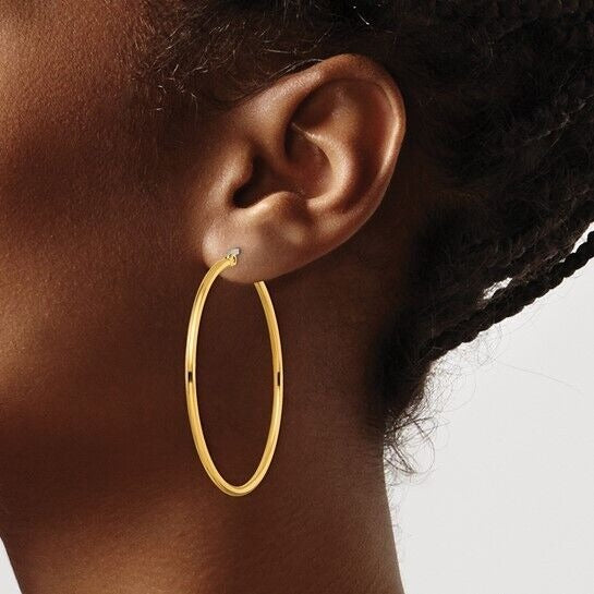 Chisel Stainless Steel Polished Yellow IP-plated 48mm Diameter 2mm Hoop Earrings