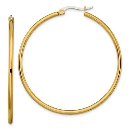 Chisel Stainless Steel Polished Yellow IP-plated 48mm Diameter 2mm Hoop Earrings