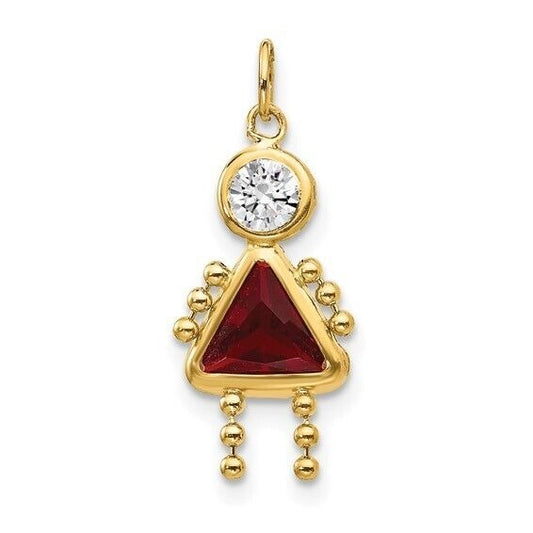 10k Yellow Gold Cubic Zirconia and January Girl Birthstone Charm Pendant