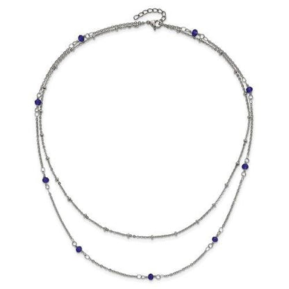 Chisel Stainless Steel Polished 2-Strand Blue Crystal Beaded 16+1 inch Necklace