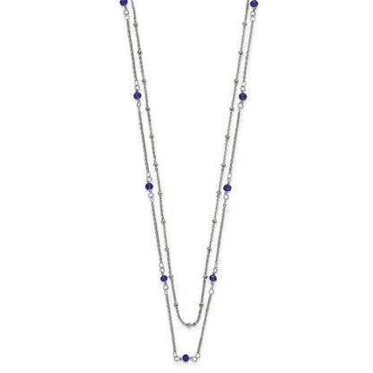 Chisel Stainless Steel Polished 2-Strand Blue Crystal Beaded 16+1 inch Necklace